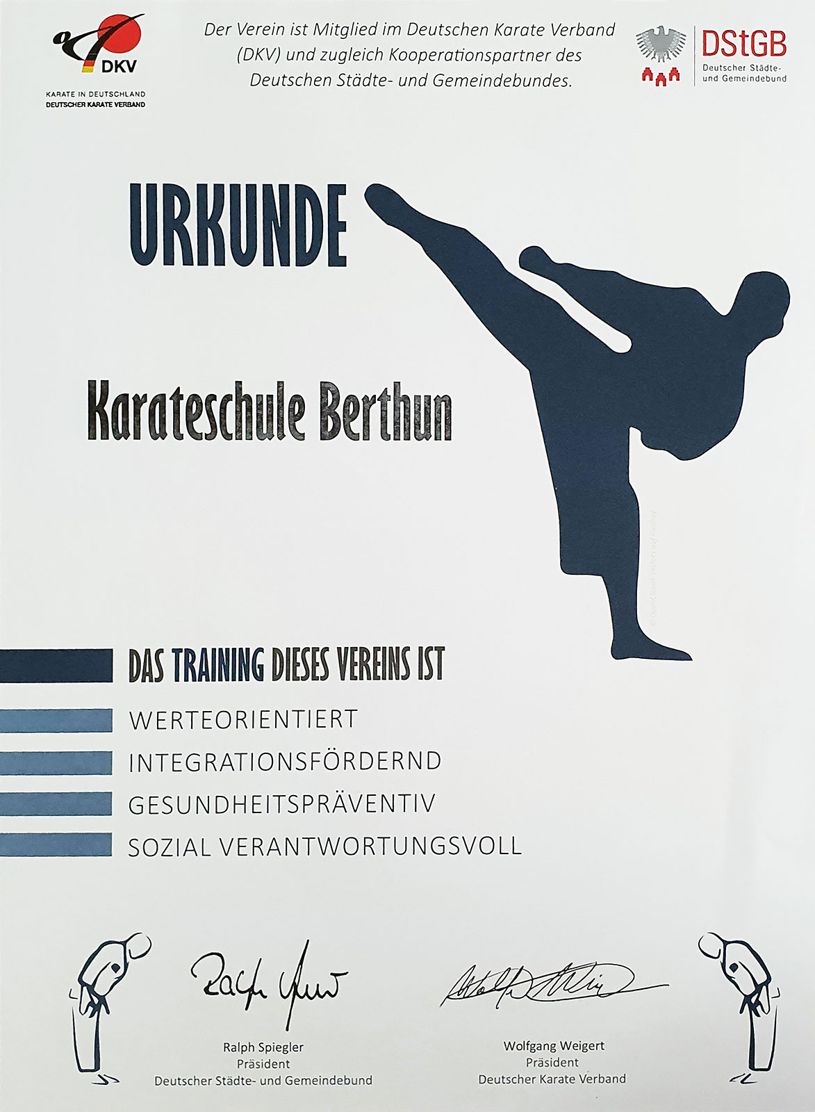 Urkunde von DKV Deutscher Karate Verband